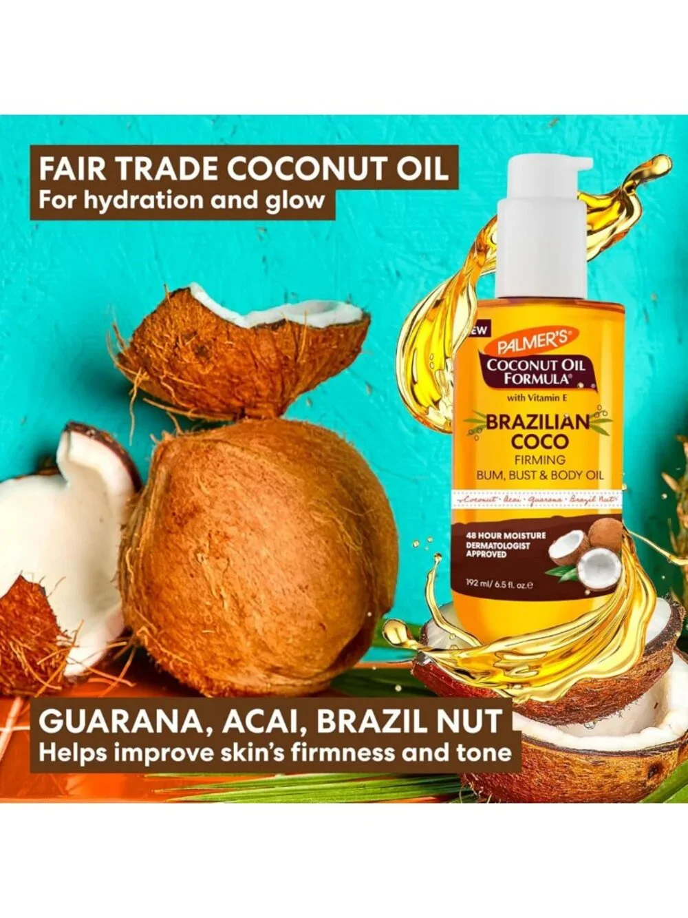 Cocoa Firming Body Oil with Coconut & Vitamin E | Skin Tightening, 48hr Moisture